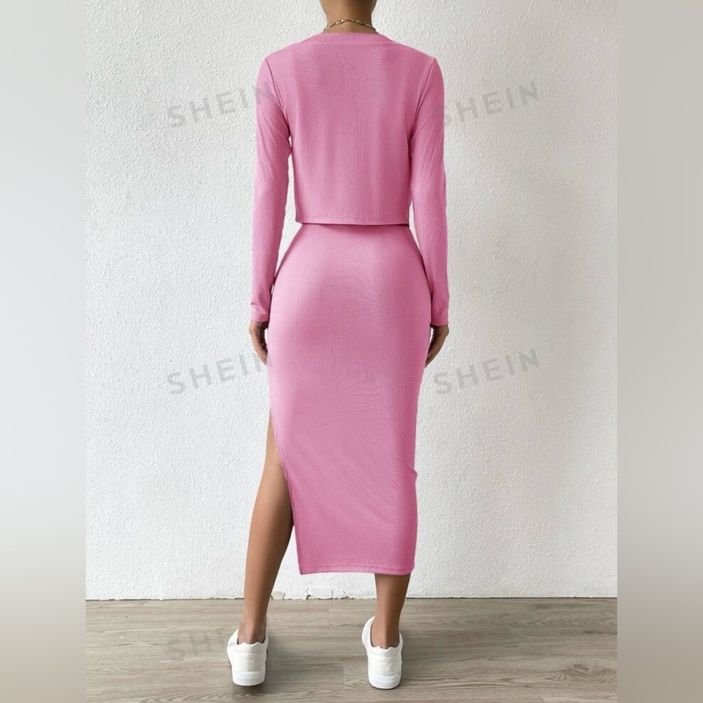 SHEIN Ribbed Bodycon with Button Down Top - Picture 3 of 8